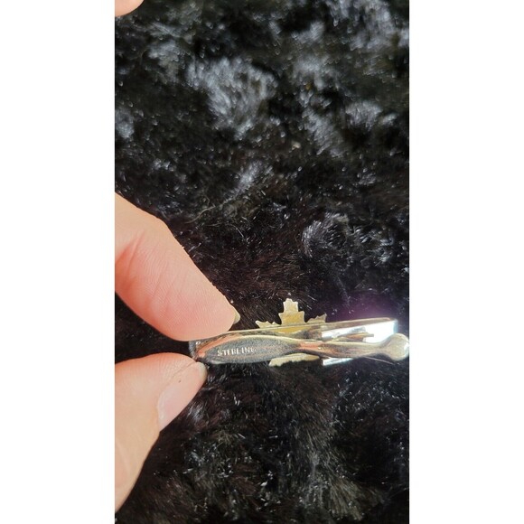 vintage Mens Cufflinks Silver Tone Maple Leaf Marked Sterling Alligator Clip - Picture 4 of 4